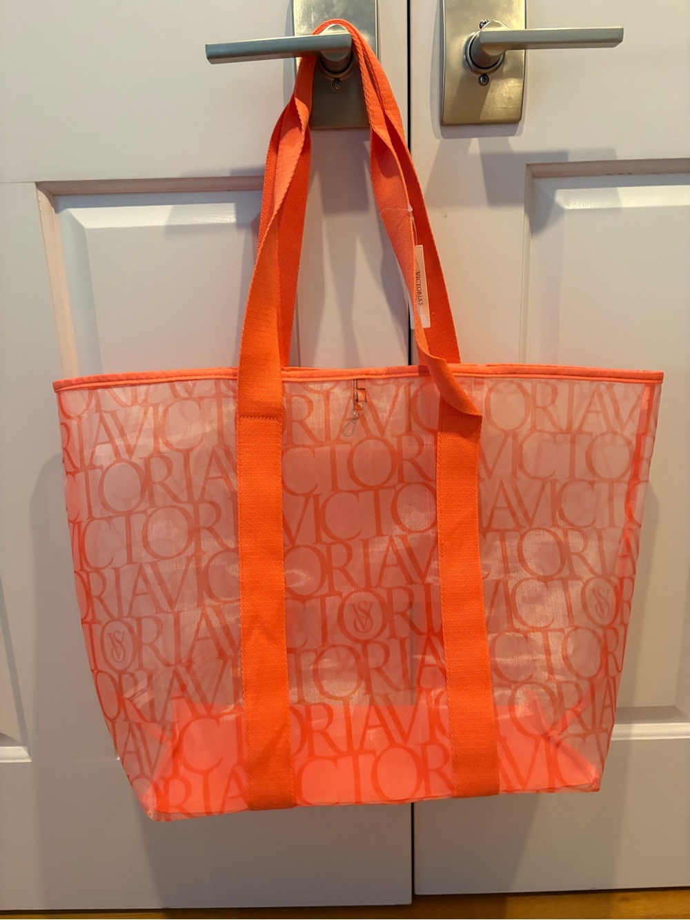 NWT Victoria's Secret Bright Coral Logo Mesh Tote